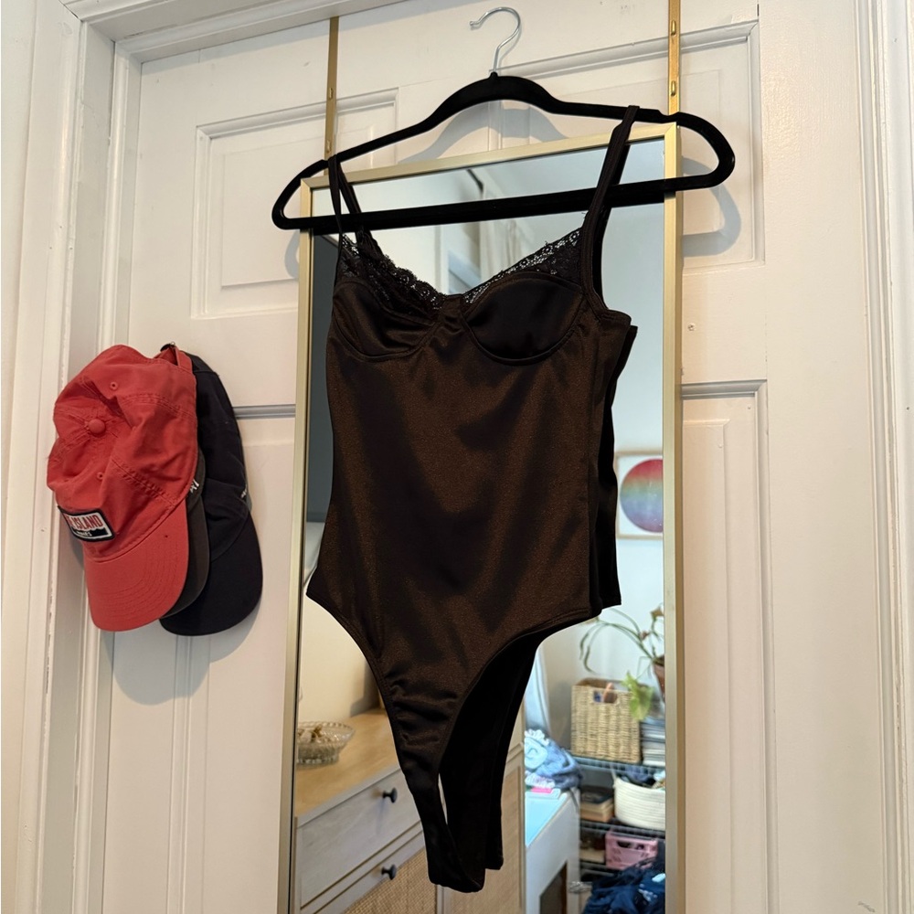 Black Lace-Trimmed Bodysuit